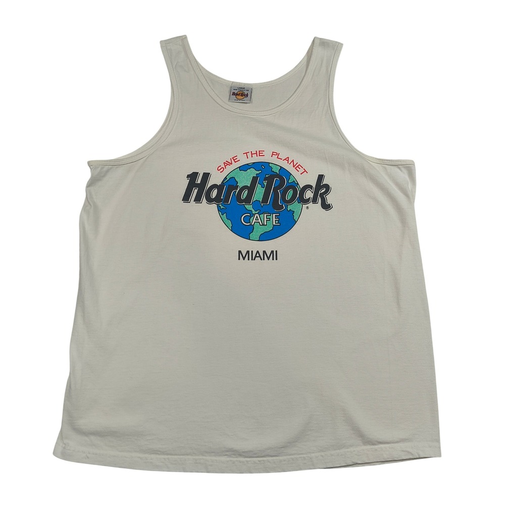 Vintage Hard Rock Cafe Miami Save The Planet Tank Top Mens L White USA Made